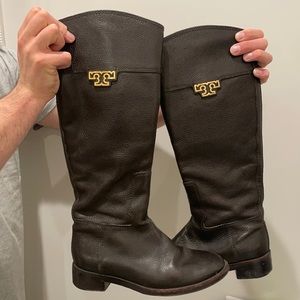 Dark brown knee high Tory Burch leather boots